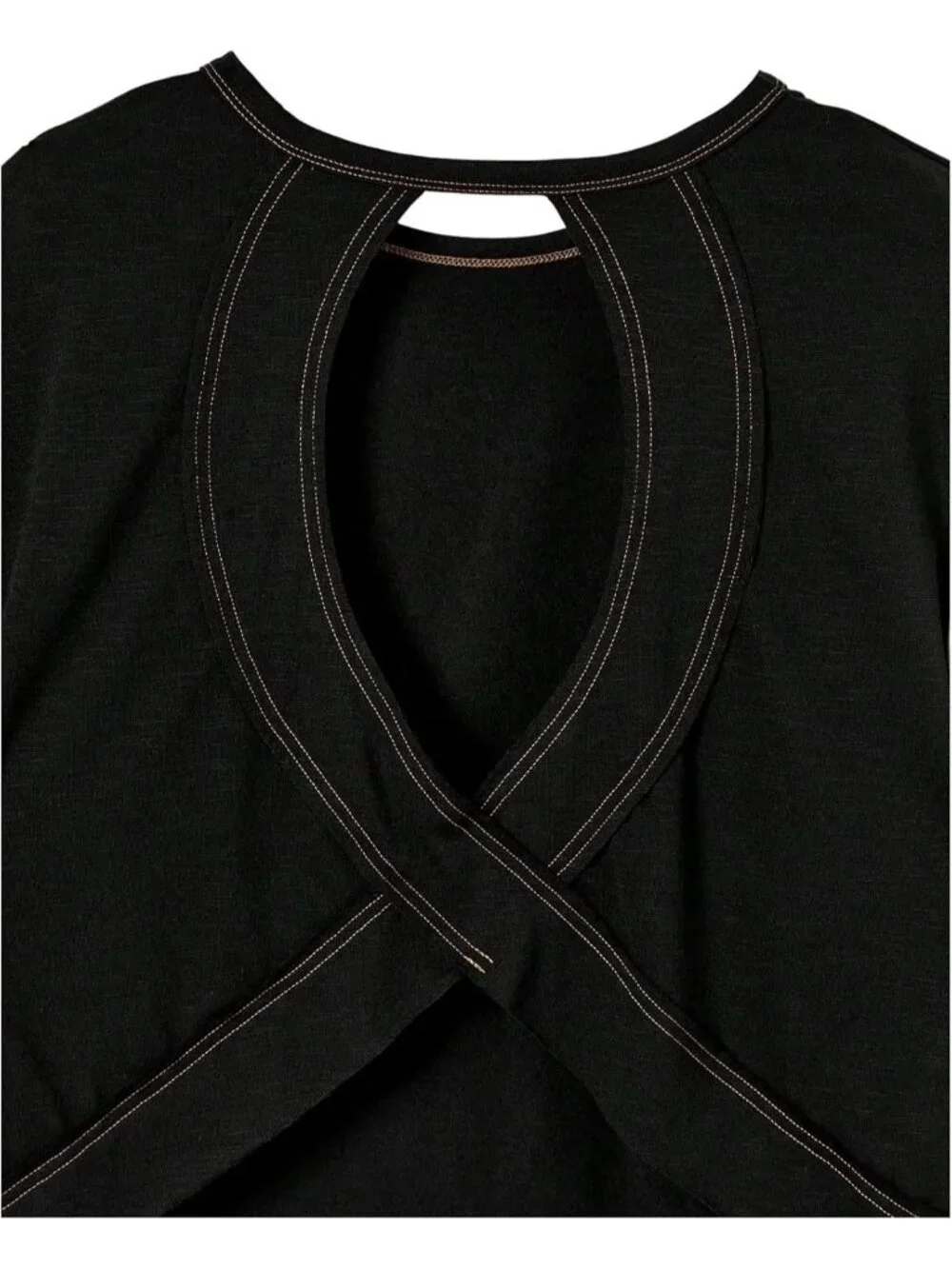 Women's Solid Black Open Back Tops Workout Backless Casual Athletic Shirts - Picture 3 of 4